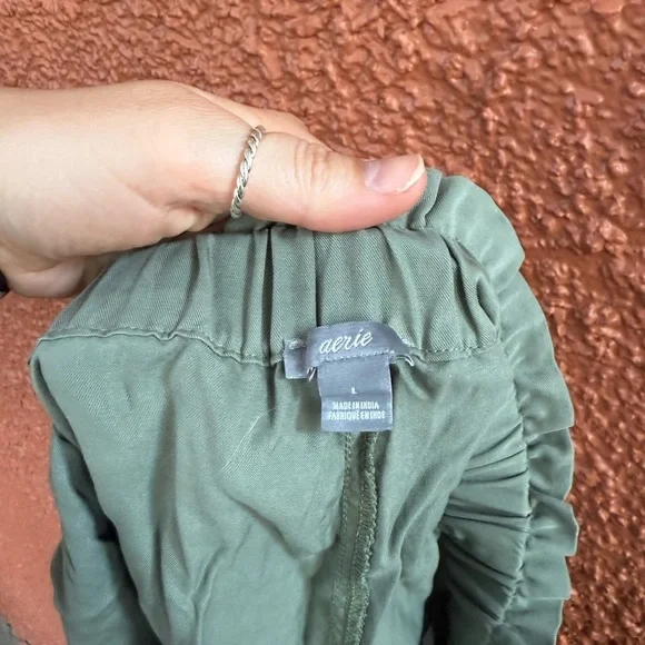 Aerie Green Camp Shorts Lyocell Tie Waist Paperbag Shorts Size Large - Picture 3 of 3